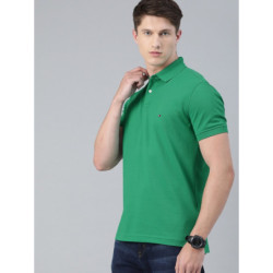 Men Green Solid Polo Collar T-shirt