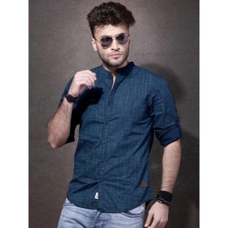 Men Blue Printed Casual Sustainable Shirt