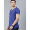 Men Blue Slim Fit Solid V-Neck T-shirt