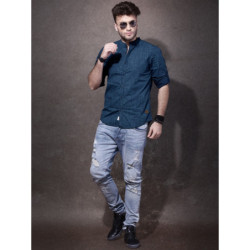 Men Blue Printed Casual Sustainable Shirt