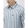 Men White & Teal Blue Slim Fit Striped Casual Shirt