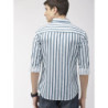 Men White & Teal Blue Slim Fit Striped Casual Shirt