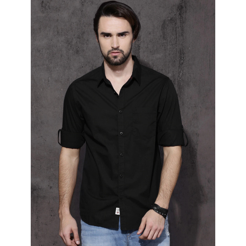 Men Black Pure Cotton Sustainable Casual Shirt