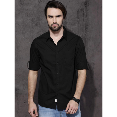Men Black Pure Cotton Sustainable Casual Shirt
