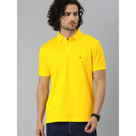 Men Yellow Solid Polo Collar T-shirt