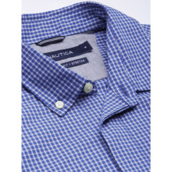 Men Blue&White Gingham Checked Slim Collared Opaque Formal Shirt