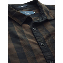 Men Brown & Black Slim Fit Checked Casual Shirt