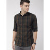 Men Brown & Black Slim Fit Checked Casual Shirt