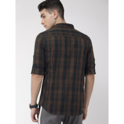 Men Brown & Black Slim Fit Checked Casual Shirt