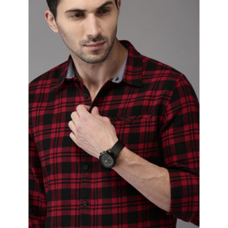 Men Red & Black Checked Pure Cotton Casual Shirt