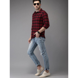 Men Red & Black Checked Pure Cotton Casual Shirt