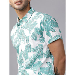 Men Green & White Slim Fit Printed Casual Shirt