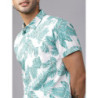 Men Green & White Slim Fit Printed Casual Shirt