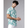 Men Green & White Slim Fit Printed Casual Shirt