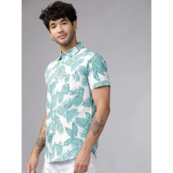 Men Green & White Slim Fit Printed Casual Shirt