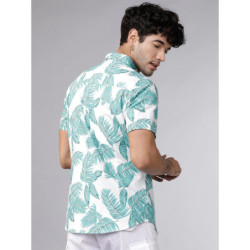 Men Green & White Slim Fit Printed Casual Shirt