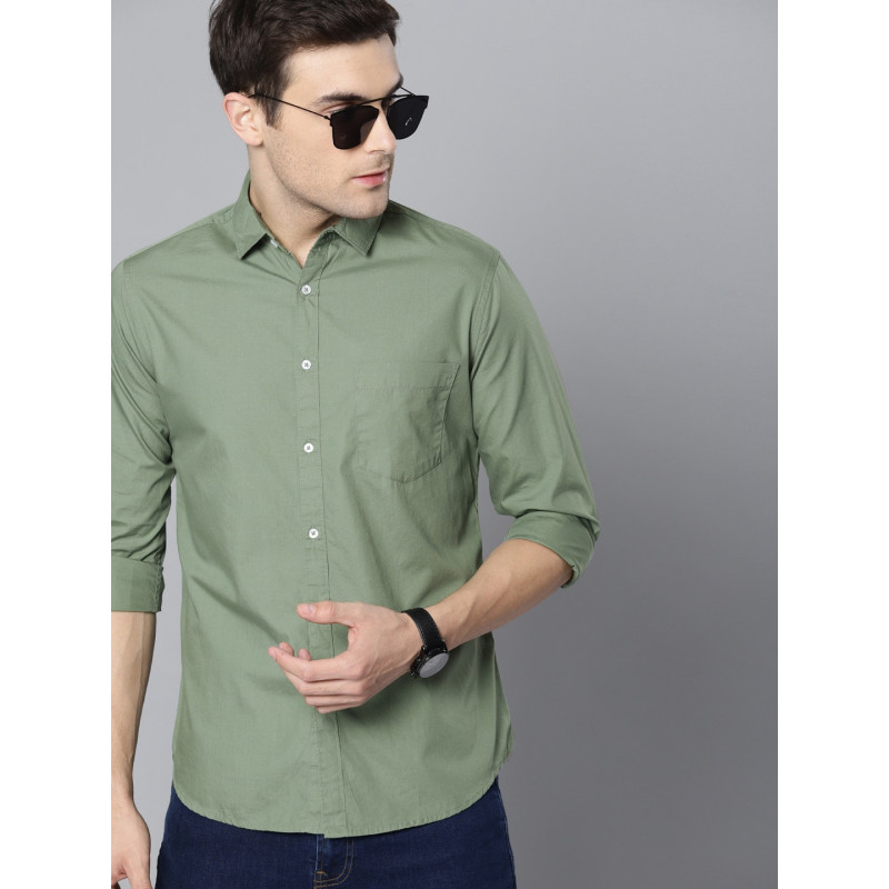 Men Olive Green Slim Fit Casual Shirt
