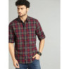 Men Maroon & Navy Blue Checked Pure Cotton Casual Sustainable Shirt