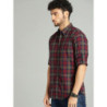 Men Maroon & Navy Blue Checked Pure Cotton Casual Sustainable Shirt