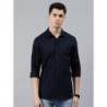 Men Navy Blue Slim Fit Solid Casual Shirt