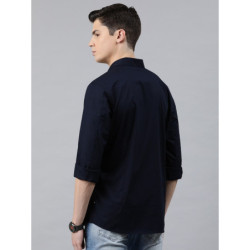 Men Navy Blue Slim Fit Solid Casual Shirt