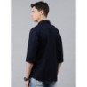 Men Navy Blue Slim Fit Solid Casual Shirt