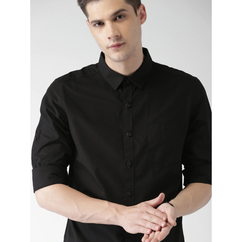 Highlander Black Slim Fit Casual Shirt