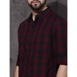 Men Maroon & Navy Blue Checked Sustainable Casual Shirt
