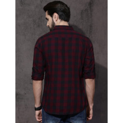 Men Maroon & Navy Blue Checked Sustainable Casual Shirt