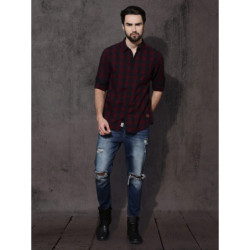 Men Maroon & Navy Blue Checked Sustainable Casual Shirt