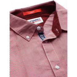 Men Red & White Slim Fit Micro Checked Opaque Casual Shirt