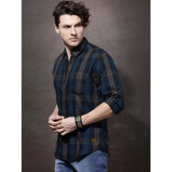 Men Navy & Grey Checked Casual Sustainable Shirt