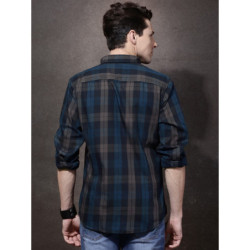 Men Navy & Grey Checked Casual Sustainable Shirt
