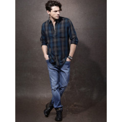 Men Navy & Grey Checked Casual Sustainable Shirt