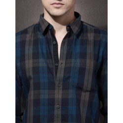 Men Navy & Grey Checked Casual Sustainable Shirt