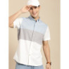 Men White Colourblocked Button-Down Collar Classic Fit Casual Shirt