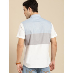 Men White Colourblocked Button-Down Collar Classic Fit Casual Shirt