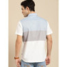 Men White Colourblocked Button-Down Collar Classic Fit Casual Shirt