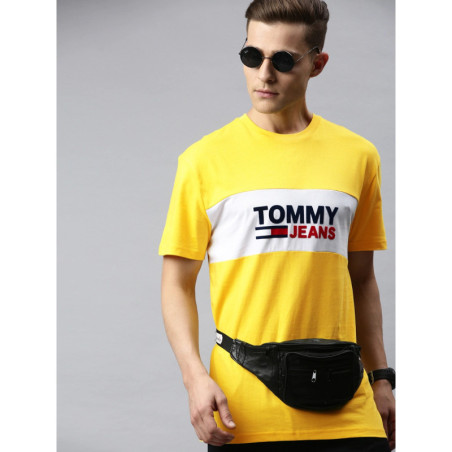 Men Yellow Printed Round Neck T-shirt