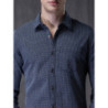 Navy Blue Slim Fit Checked Casual Shirt