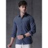 Navy Blue Slim Fit Checked Casual Shirt