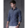 Navy Blue Slim Fit Checked Casual Shirt