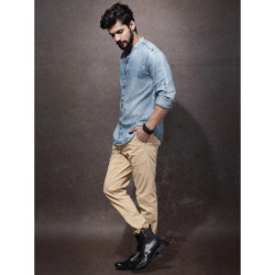 Men Blue Regular Fit Faded Casual Denim Sustainable Shirt