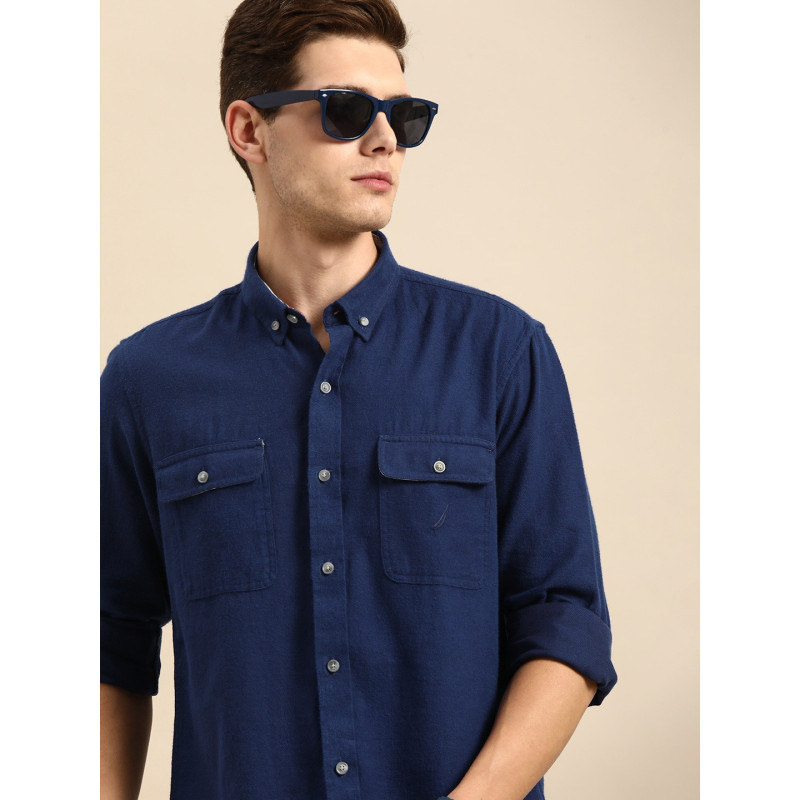 Men Navy Blue Opaque Casual Shirt