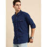 Men Navy Blue Opaque Casual Shirt