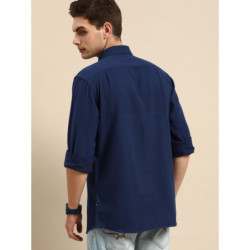 Men Navy Blue Opaque Casual Shirt