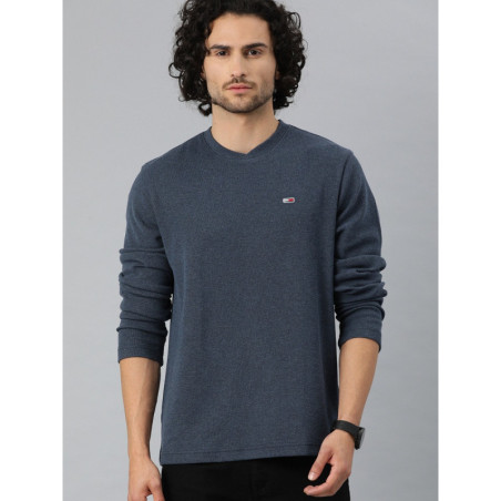 Men Navy Blue Solid Round Neck T-shirt