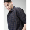 Men Navy & Brown Slim Fit Checked Casual Shirt