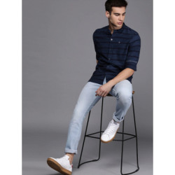Men Navy Blue Slim Fit...