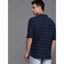 Men Navy Blue Slim Fit Striped Casual Shirt